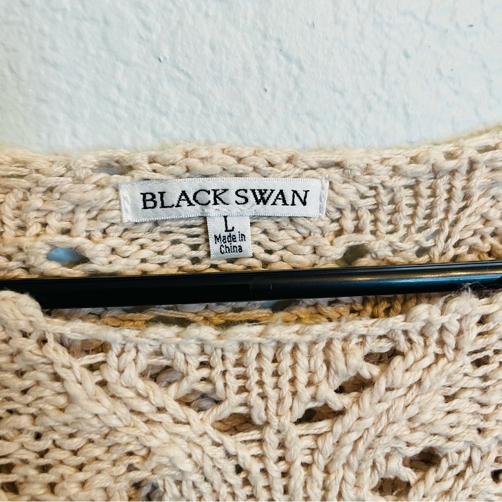 Black Swan Beige Knot Crochet Bell Sleeve Boho Festival Long Sleeve Top | Large - Picture 3 of 6